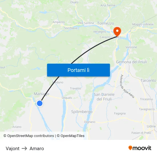Vajont to Amaro map