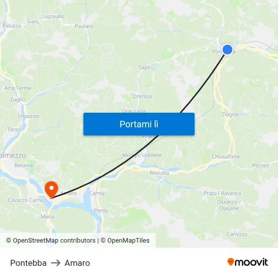 Pontebba to Amaro map