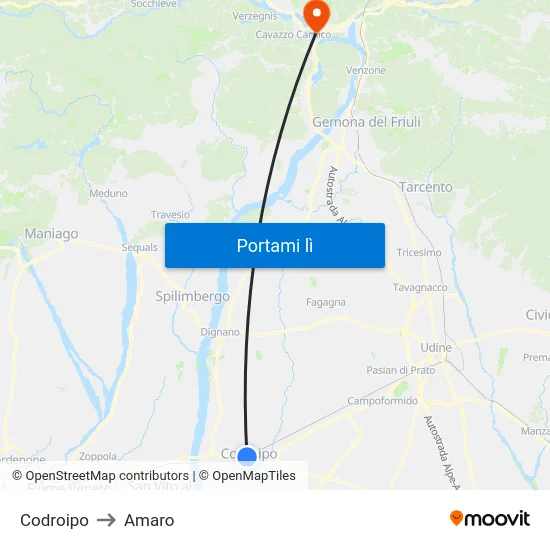Codroipo to Amaro map