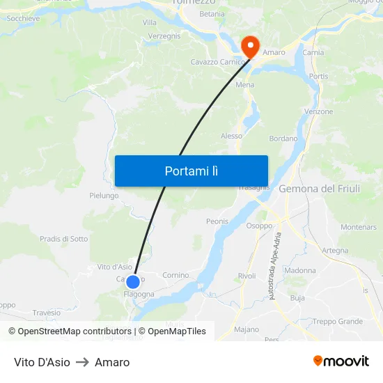 Vito D'Asio to Amaro map