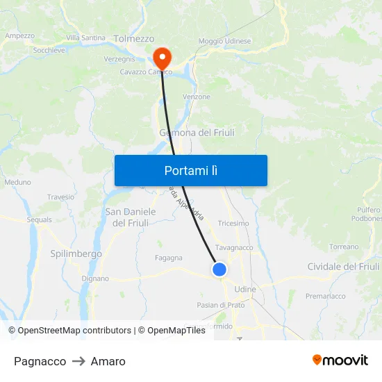 Pagnacco to Amaro map