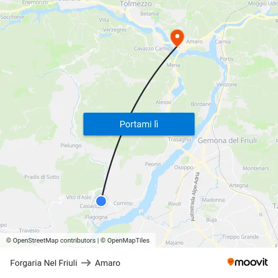 Forgaria Nel Friuli to Amaro map