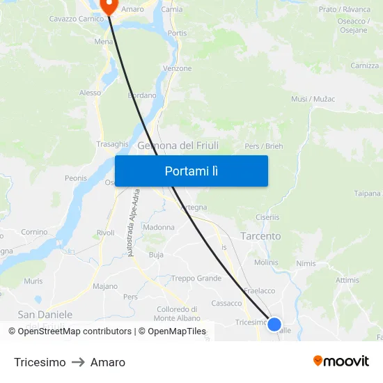 Tricesimo to Amaro map