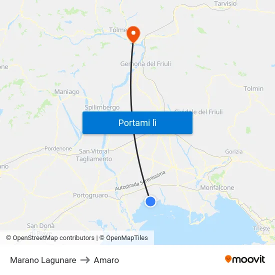 Marano Lagunare to Amaro map