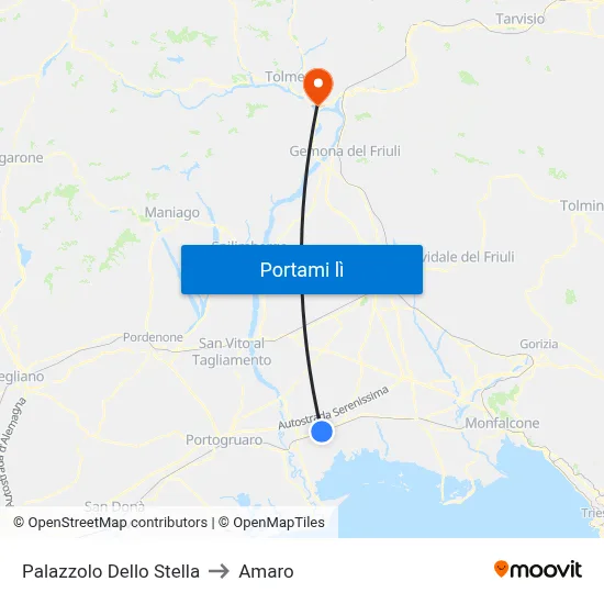 Palazzolo Dello Stella to Amaro map