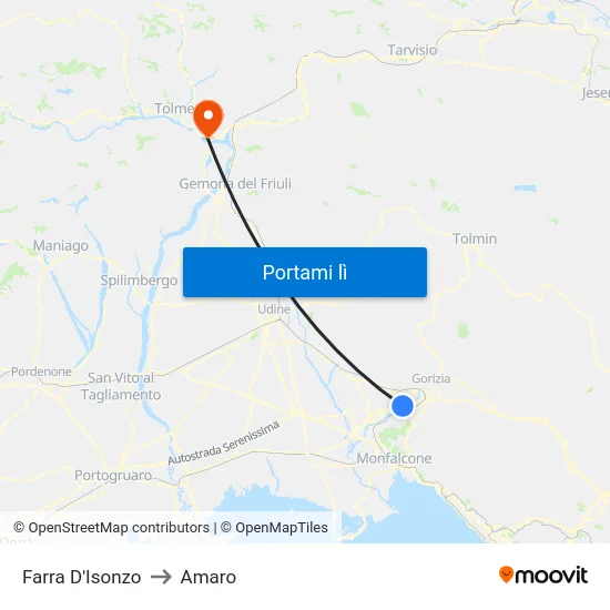 Farra D'Isonzo to Amaro map