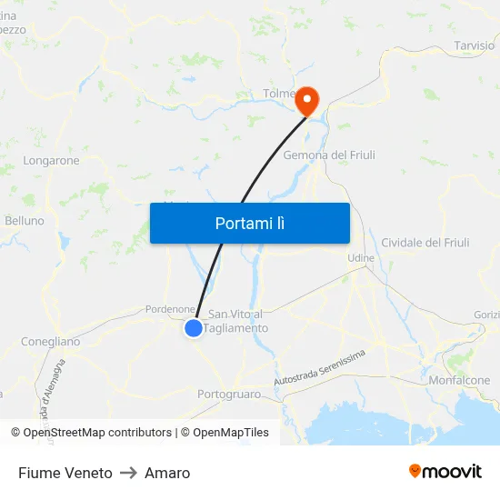 Fiume Veneto to Amaro map