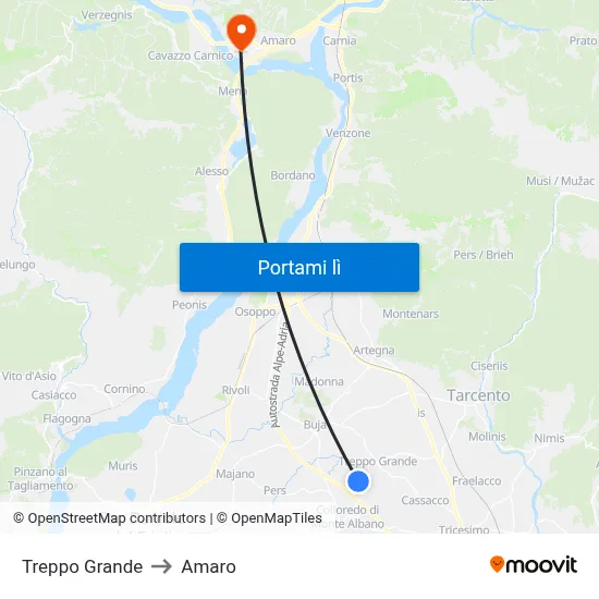 Treppo Grande to Amaro map