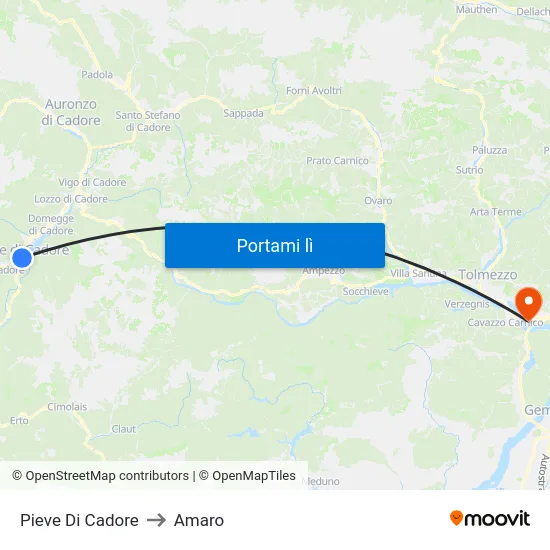 Pieve Di Cadore to Amaro map