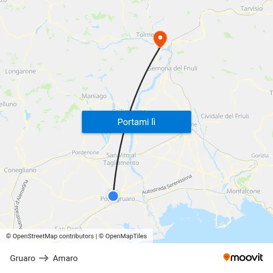 Gruaro to Amaro map