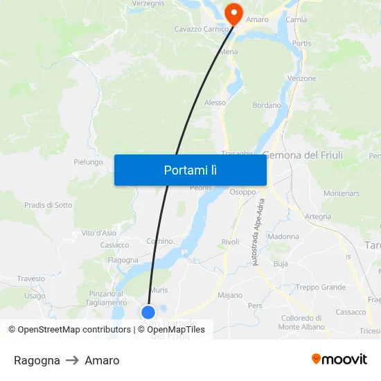 Ragogna to Amaro map