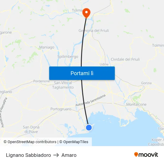Lignano Sabbiadoro to Amaro map