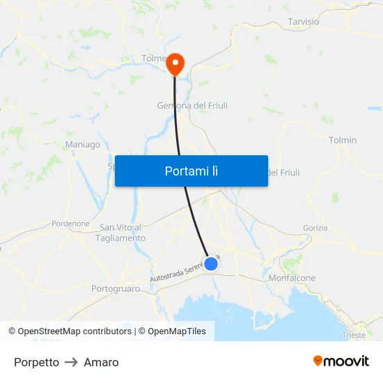 Porpetto to Amaro map