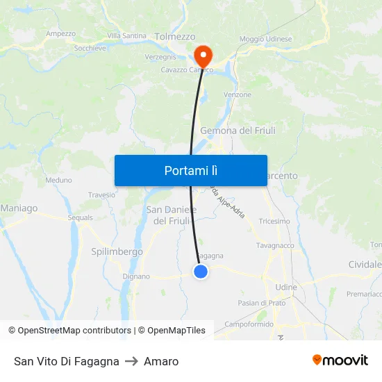 San Vito Di Fagagna to Amaro map