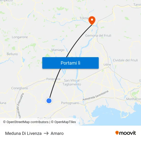 Meduna Di Livenza to Amaro map
