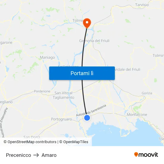 Precenicco to Amaro map