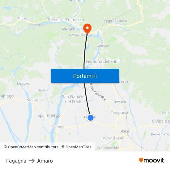 Fagagna to Amaro map