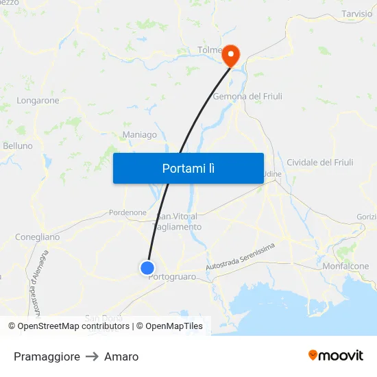 Pramaggiore to Amaro map