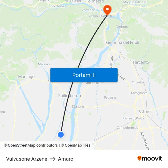 Valvasone Arzene to Amaro map