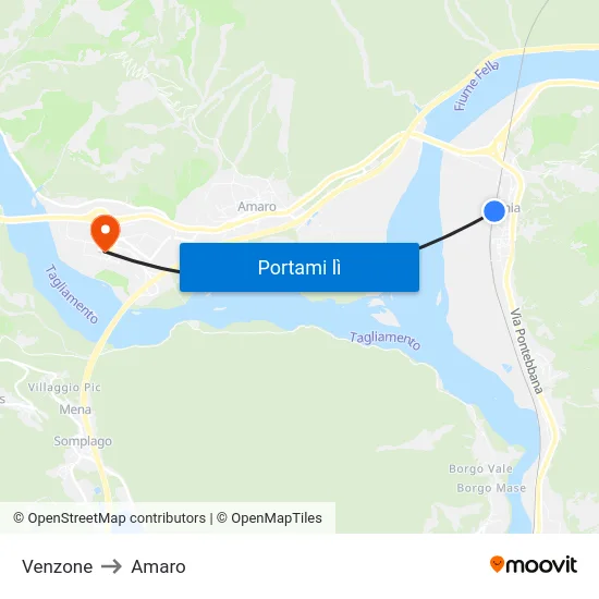 Venzone to Amaro map