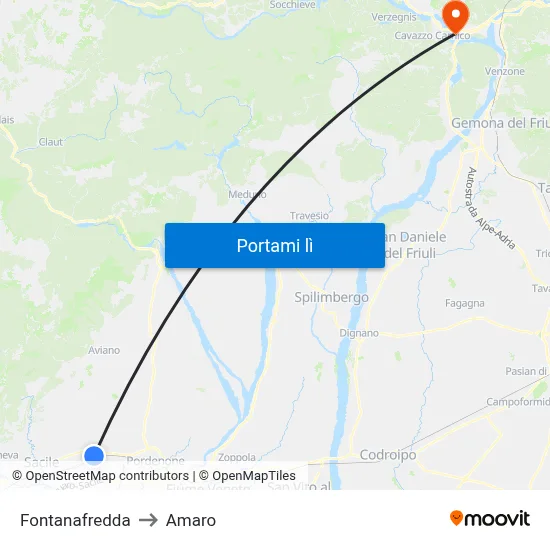 Fontanafredda to Amaro map