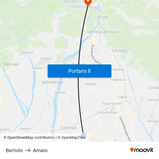 Bertiolo to Amaro map