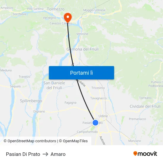 Pasian Di Prato to Amaro map