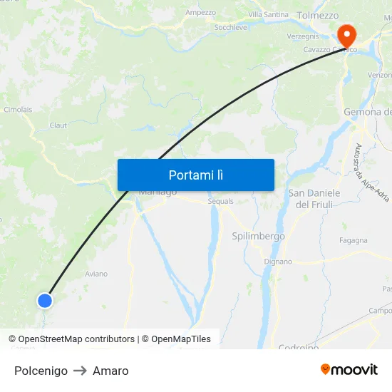 Polcenigo to Amaro map