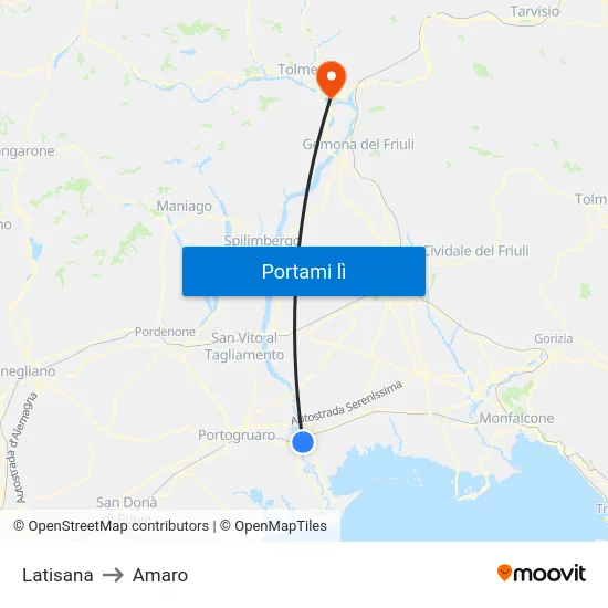 Latisana to Amaro map