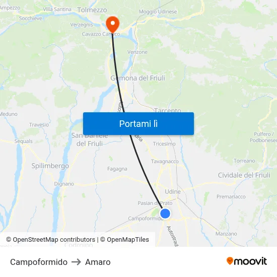 Campoformido to Amaro map