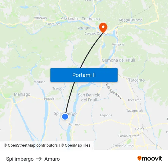 Spilimbergo to Amaro map