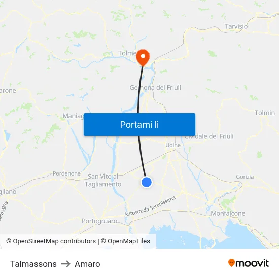 Talmassons to Amaro map