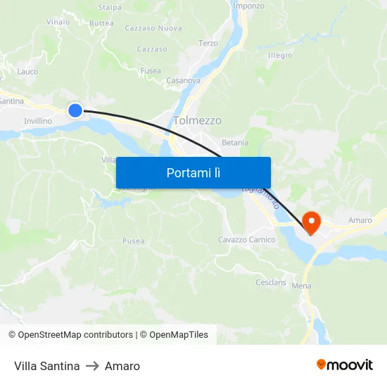 Villa Santina to Amaro map