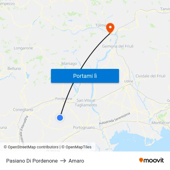Pasiano Di Pordenone to Amaro map