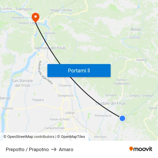 Prepotto / Prapotno to Amaro map