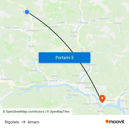 Rigolato to Amaro map