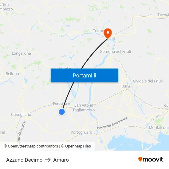 Azzano Decimo to Amaro map