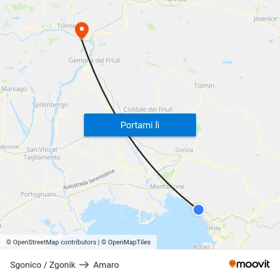 Sgonico / Zgonik to Amaro map