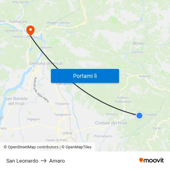 San Leonardo to Amaro map