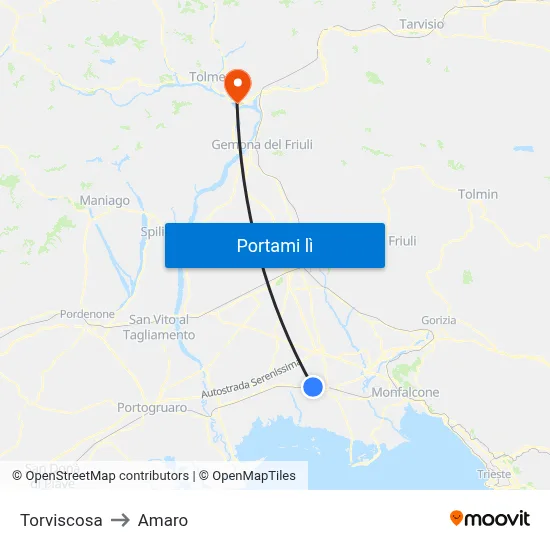 Torviscosa to Amaro map