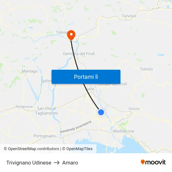 Trivignano Udinese to Amaro map