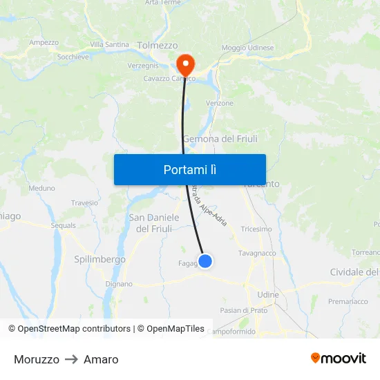 Moruzzo to Amaro map