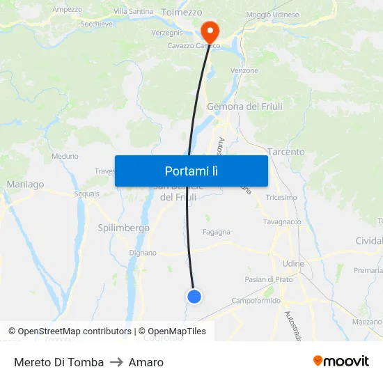 Mereto Di Tomba to Amaro map