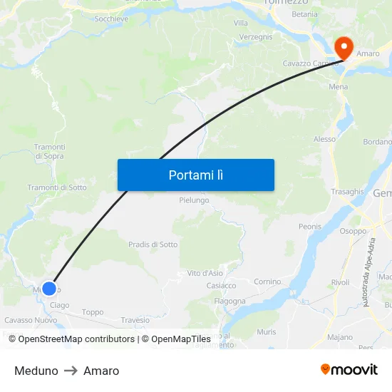 Meduno to Amaro map