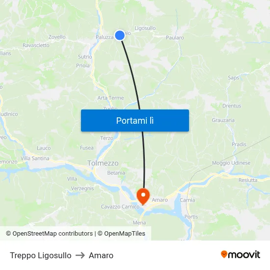 Treppo Ligosullo to Amaro map