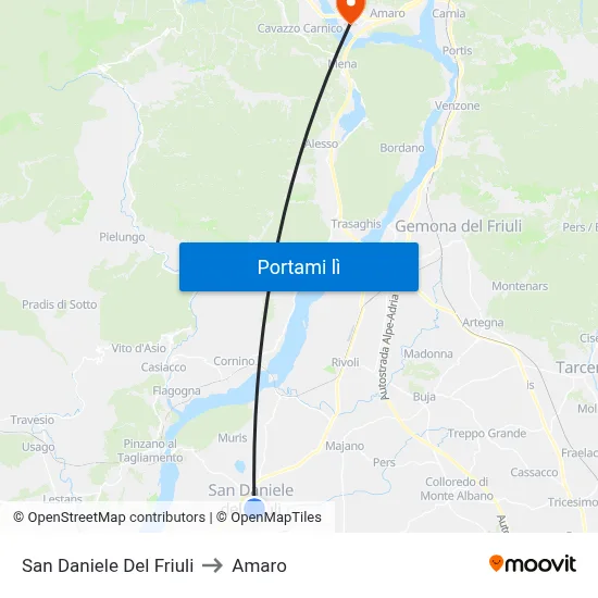 San Daniele Del Friuli to Amaro map