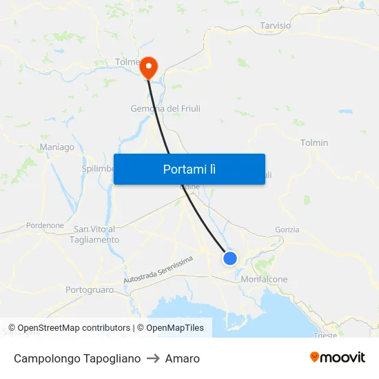 Campolongo Tapogliano to Amaro map