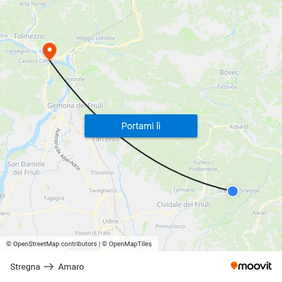 Stregna to Amaro map