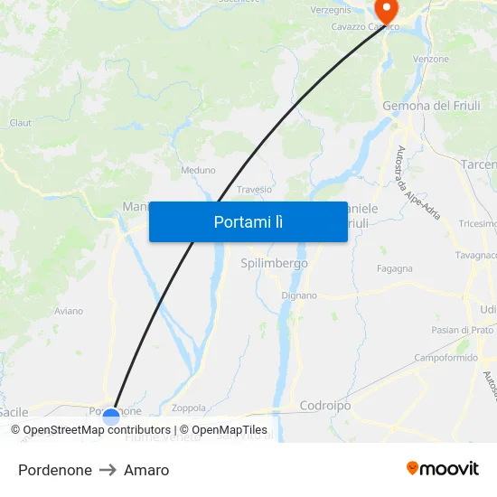 Pordenone to Amaro map