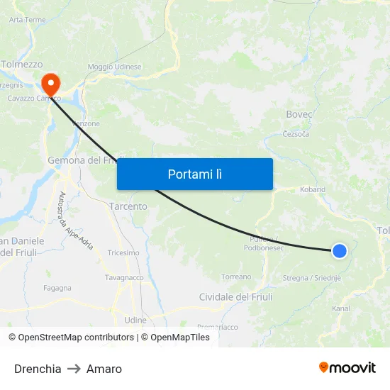 Drenchia to Amaro map